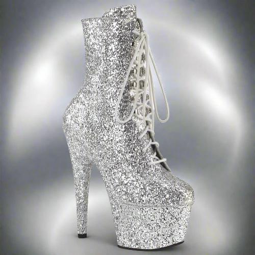 Cloud 9 Lingerie | Sexy Shoes in Corpus Christi | SILVER GLITTER ANKLE HIGH BOOTS