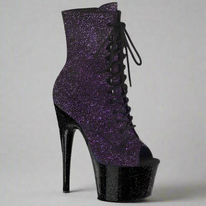 Cloud 9 Lingerie | Sexy Stripper Shoes and Boots in Corpus Christi | PURPLE GLITTER PEEP TOE BOOTS