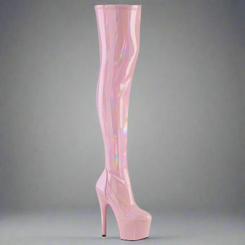 Cloud 9 Lingerie | Sexy Stripper Shoes in Corpus Christi | PINK HOLOGRAPHIC THIGH HIGH BOOTS