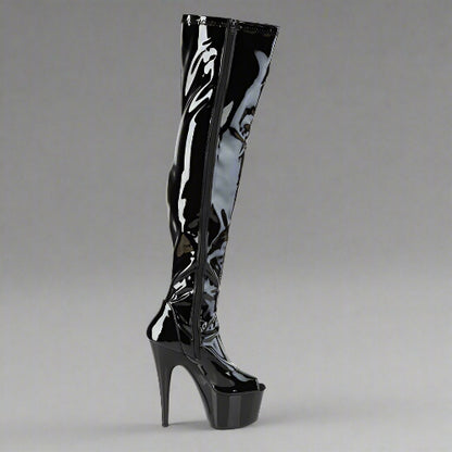 Cloud 9 Lingerie | Sexy Stripper Boots in Corpus Christi | 7-INCH PEEP-TOE PATENT LEATHER THIGH HIGH BOOTS