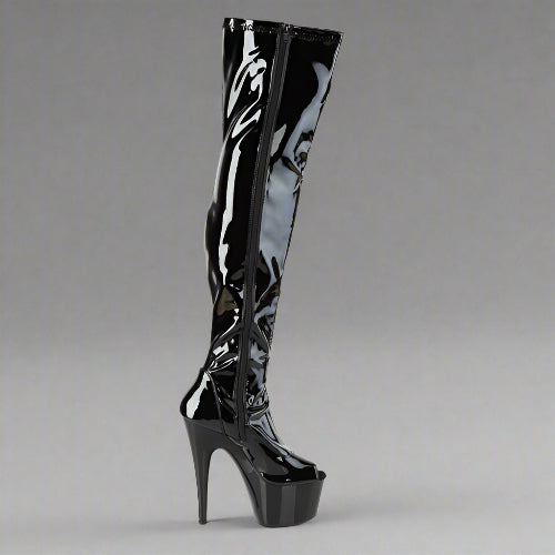 Cloud 9 Lingerie | Sexy Stripper Boots in Corpus Christi | 7-INCH PEEP-TOE PATENT LEATHER THIGH HIGH BOOTS