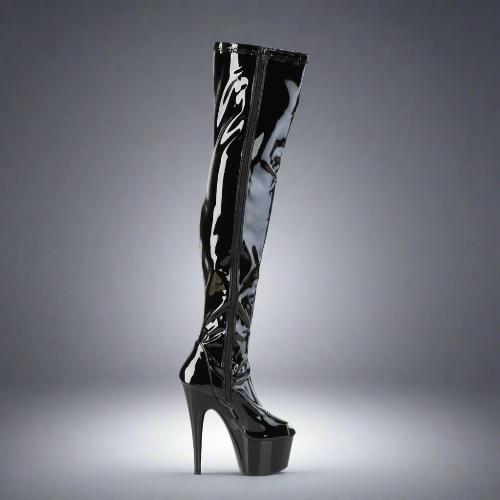 Cloud 9 Lingerie | Sexy Stripper Boots in Corpus Christi | 7-INCH PEEP-TOE PATENT LEATHER THIGH HIGH BOOTS