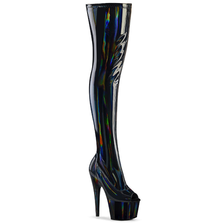 Cloud 9 Lingerie | Platform Boots & Exotic Shoes in Corpus Christi | BLACK HOLOGRAPHIC THIGH HIGH BOOTS