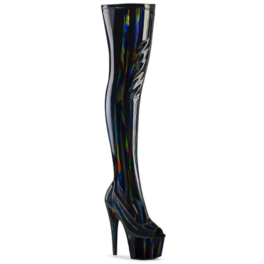 Cloud 9 Lingerie | Platform Boots & Exotic Shoes in Corpus Christi | BLACK HOLOGRAPHIC THIGH HIGH BOOTS