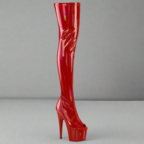 Red high-heeled boot on a white background