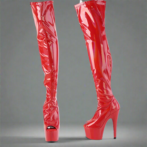 Red high-heeled boots on a white background