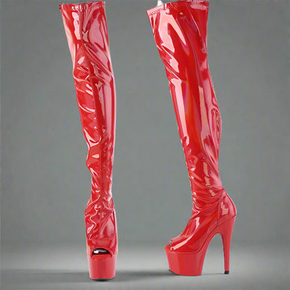 Red high-heeled boots on a white background