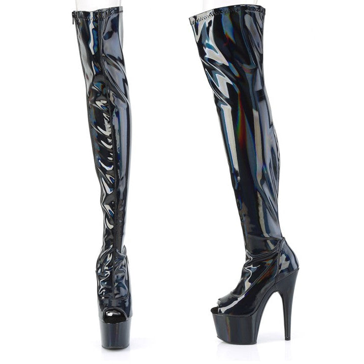 Cloud 9 Lingerie | Platform Boots & Exotic Shoes in Corpus Christi | BLACK HOLOGRAPHIC THIGH HIGH BOOTS