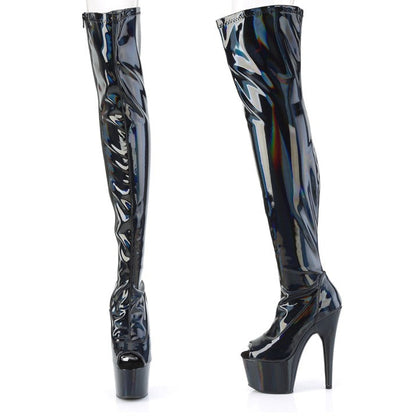 Cloud 9 Lingerie | Platform Boots & Exotic Shoes in Corpus Christi | BLACK HOLOGRAPHIC THIGH HIGH BOOTS