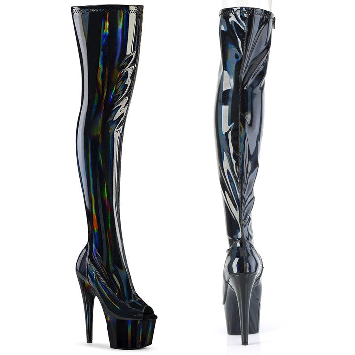 Cloud 9 Lingerie | Platform Boots & Exotic Shoes in Corpus Christi | BLACK HOLOGRAPHIC THIGH HIGH BOOTS