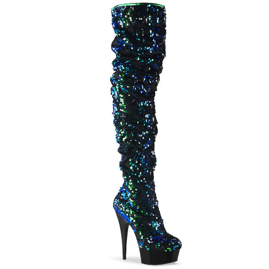 Cloud 9 Lingerie | Sexy Thigh High Boots & Exotic Platform Shoes in Corpus Christi | BLUE IRIDESCENT SEQUIN THIGH HIGH BOOTS