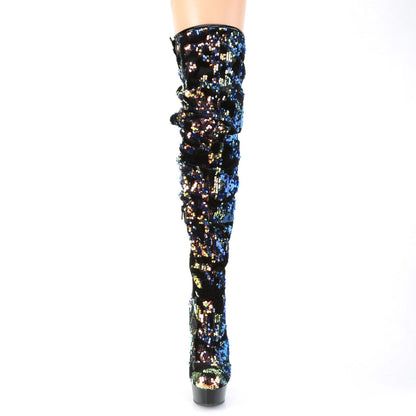 Cloud 9 Lingerie | Sexy Thigh High Boots & Exotic Platform Shoes in Corpus Christi | BLUE IRIDESCENT SEQUIN THIGH HIGH BOOTS