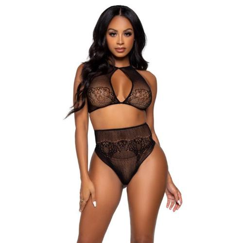 Cloud 9 Lingerie | Sexy Lingerie Store in Corpus Christi | DOTTED MESH BLACK BRALETTE SET WITH HIGH WAIST PANTY | ONE SIZE - $27.99 