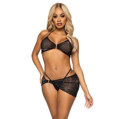 Cloud 9 Lingerie | Sexy Adult Lingerie | BLACK 3-PIECE SARONG SET with BLING | Available in Sizes S-M-L