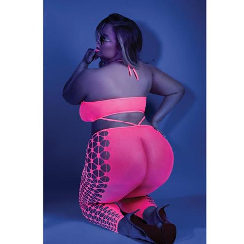 Cloud 9  Lingerie | Blacklight Apparel | LIGHT UP THE NIGHT NEON PINK BODYSTOCKING | One Size - Queen Size