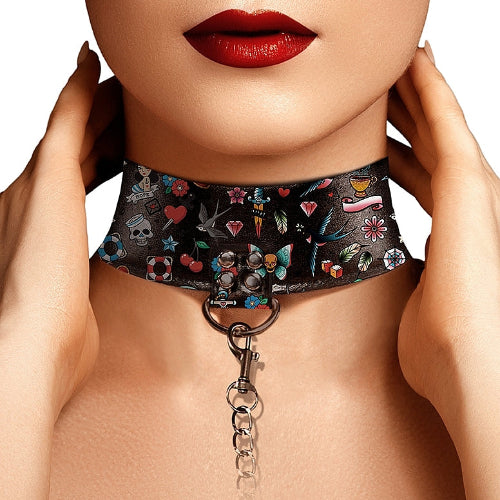 Cloud 9 Lingerie | BDSM Adult Toys in Corpus Christi | TATTOO PRINT COLLAR WITH LEASH