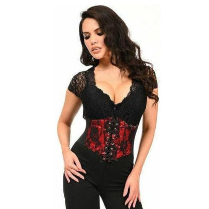 Cloud 9 Lingerie | Corsets in Corpus Christi | RED SATIN UNDERBUST CINCHER WITH BLACK LACE OVERLAY