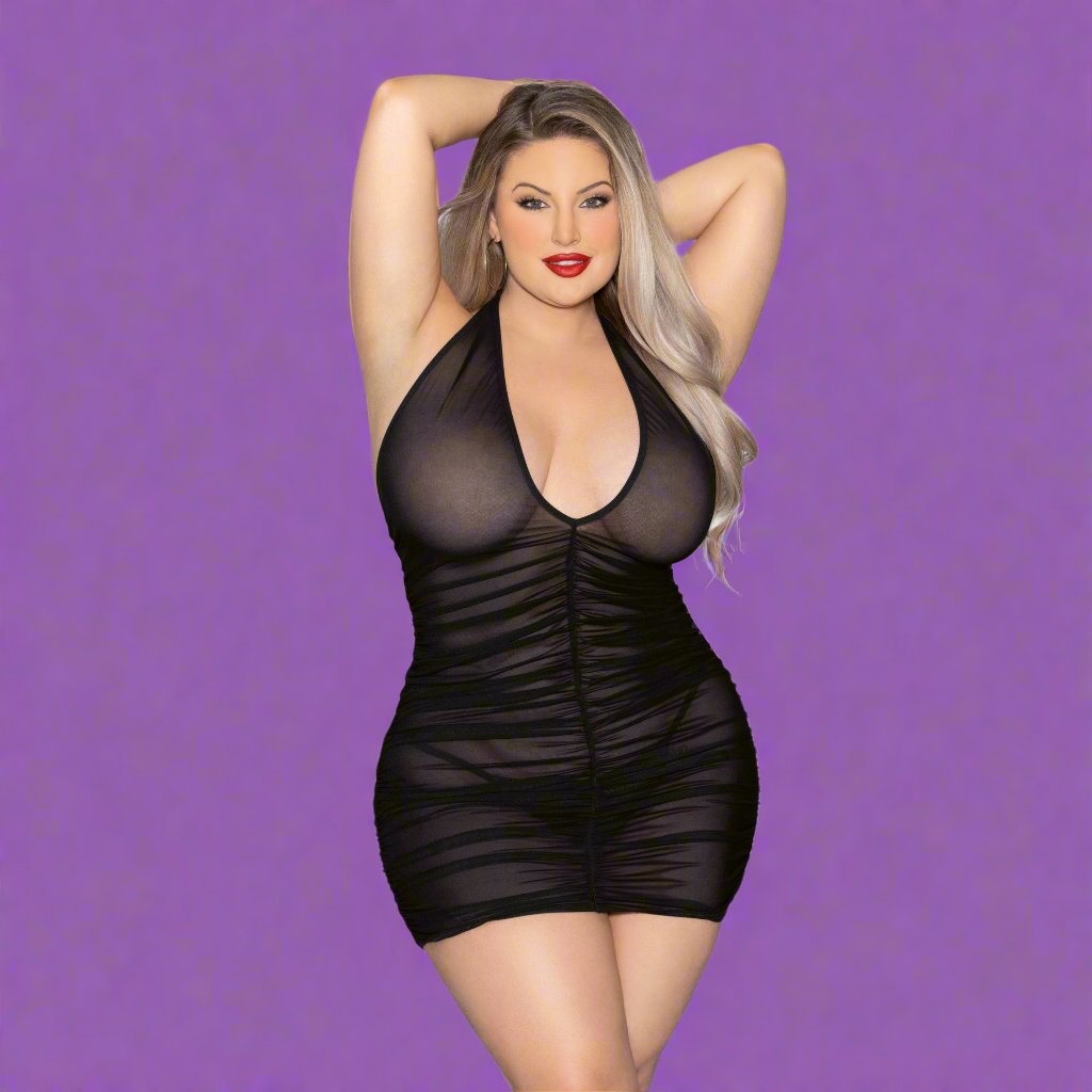 Cloud |9 Lingerie | Sexy Miss and Plus Size Lingerie Store | BLACK ROUCHED MINI DRESS