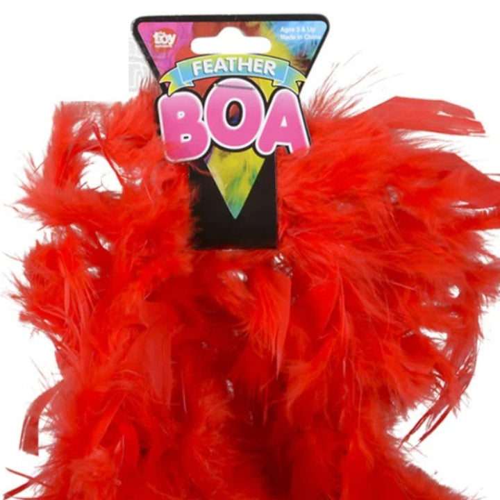 Red feather boa with packaging on a white background