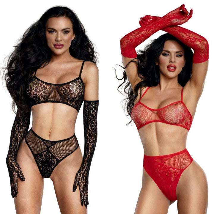 Cloud 9 Lingerie | Sexy Bedroom Lingerie in Corpus Christi | STRETCH NET BLACK FLORAL BRALETTE SET