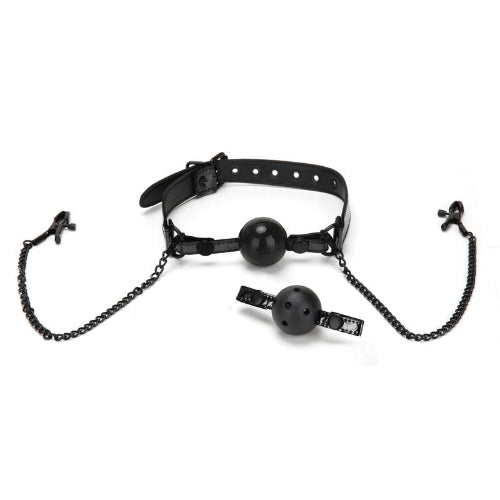 Cloud 9 Lingerie | Adult Toys in Corpus Christi | FETISH BREATHABLE GAG BALL WITH NIPPLE CLAMPS