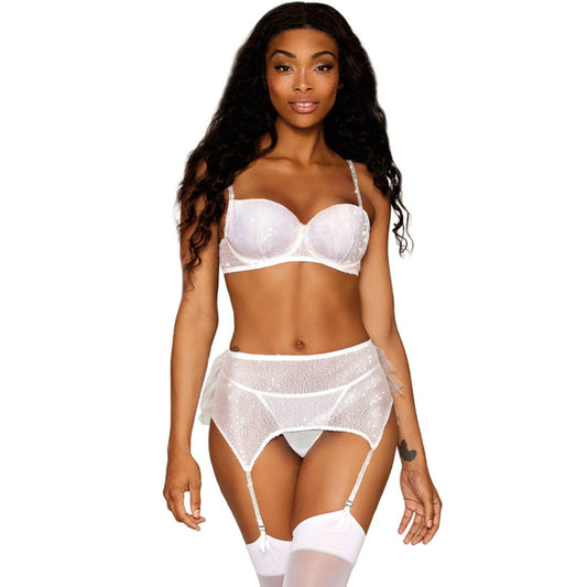Cloud 9 Lingerie | Sexy Bridal Lingerie in Corpus Christi | WHITE SEQUIN AND RUFFLE GARTER SKIRT 