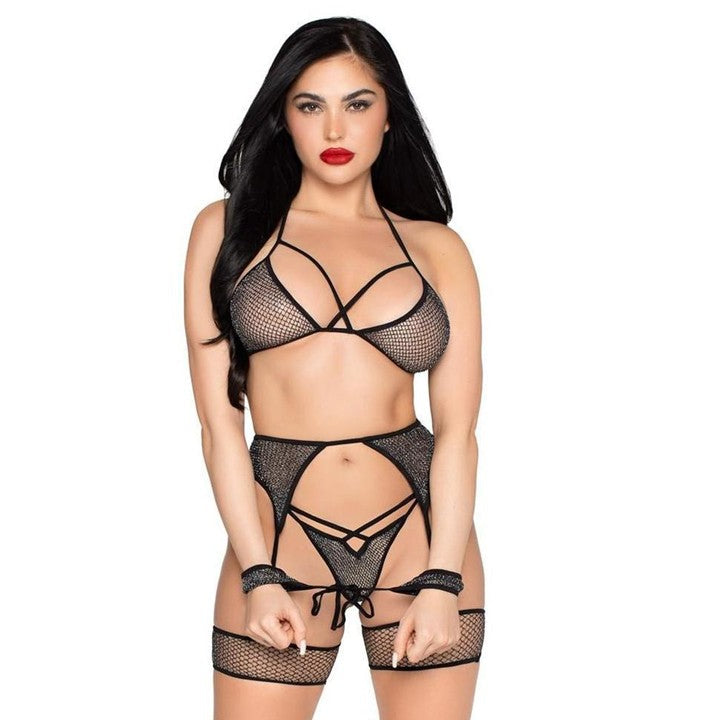 Cloud 9 Lingerie | Sexy Lingerie in Corpus Christi | SHIMMER FISHNET GARTER SET