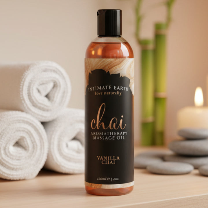 Cloud 9 Lingerie | Aromatherapy Massage Oils in Corpus Christi | INTIMATE EARTH AROMATHERAPY MASSAGE OILS | VANILLA CHAI AROMATHERAPY MASSAGE OIL