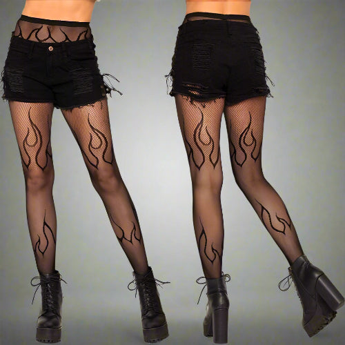 Cloud 9 Lingerie | Sexy Lingerie Store in Corpus Christi | FLAME PATTERN FISHNET PANTYHOSE 