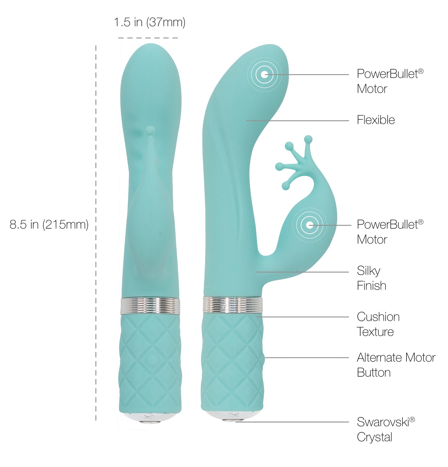 Cloud 9 Lingerie | Adult Toys in Corpus Christi | PILLOW TALK KINKY RABBIT VIBRATOR | Teal Blue