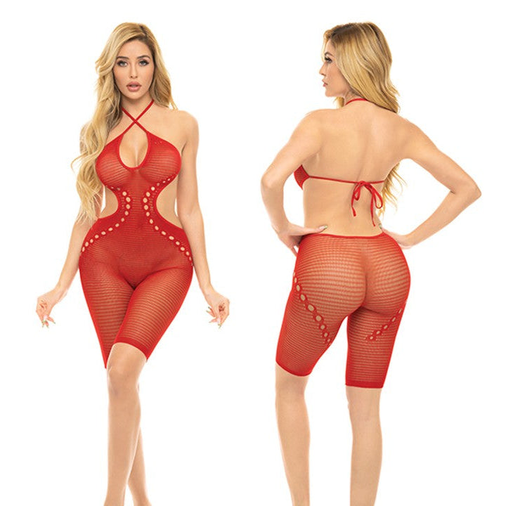 Cloud 9 Lingerie | Sexy Lingerie in Corpus Christi | RED FISHNET ROMPER BODYSTOCKING | One Size