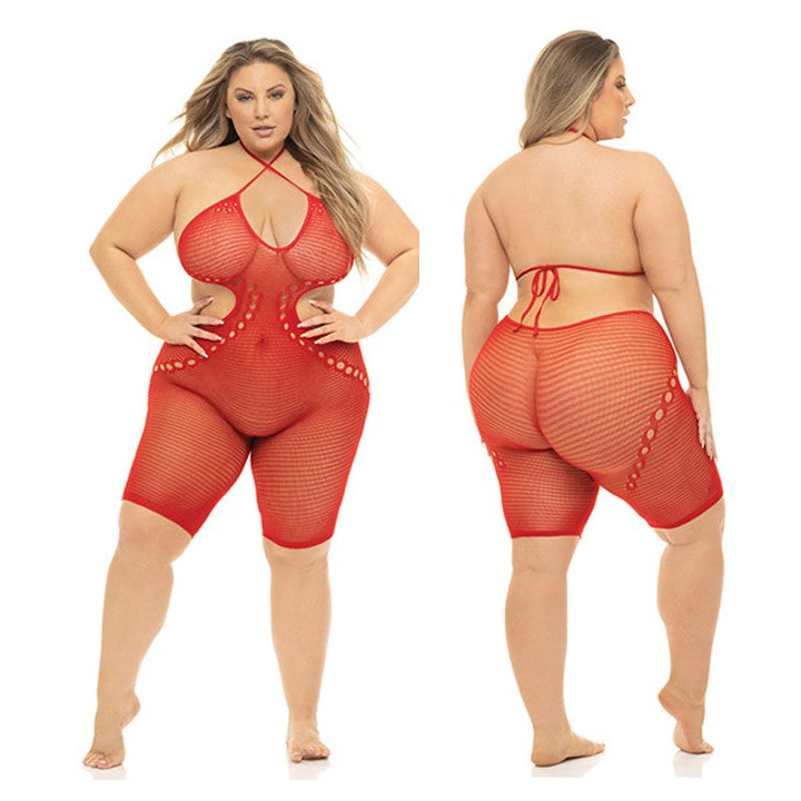 Cloud 9 Lingerie | Sexy Lingerie in Corpus Christi | RED FISHNET ROMPER BODYSTOCKING | Queen Size