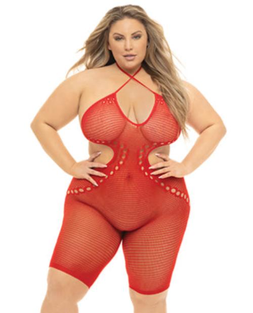 Cloud 9 Lingerie | Sexy Lingerie in Corpus Christi | RED FISHNET ROMPER BODYSTOCKING | Queen Size