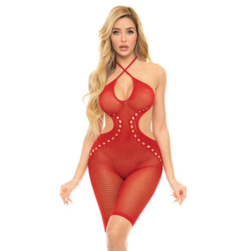 Cloud 9 Lingerie | Sexy Lingerie in Corpus Christi | RED FISHNET ROMPER BODYSTOCKING | One Size