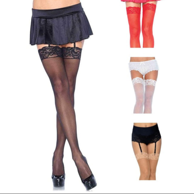 Cloud 9 Lingerie | Sexy Miss & Plus Size Lingerie in Corpus Christi | SHEER THIGH HIGH STOCKINGS WITH LACE TOP
 