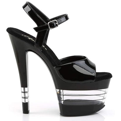 PLEASER SHOES Black high-heeled platform shoe on a white background