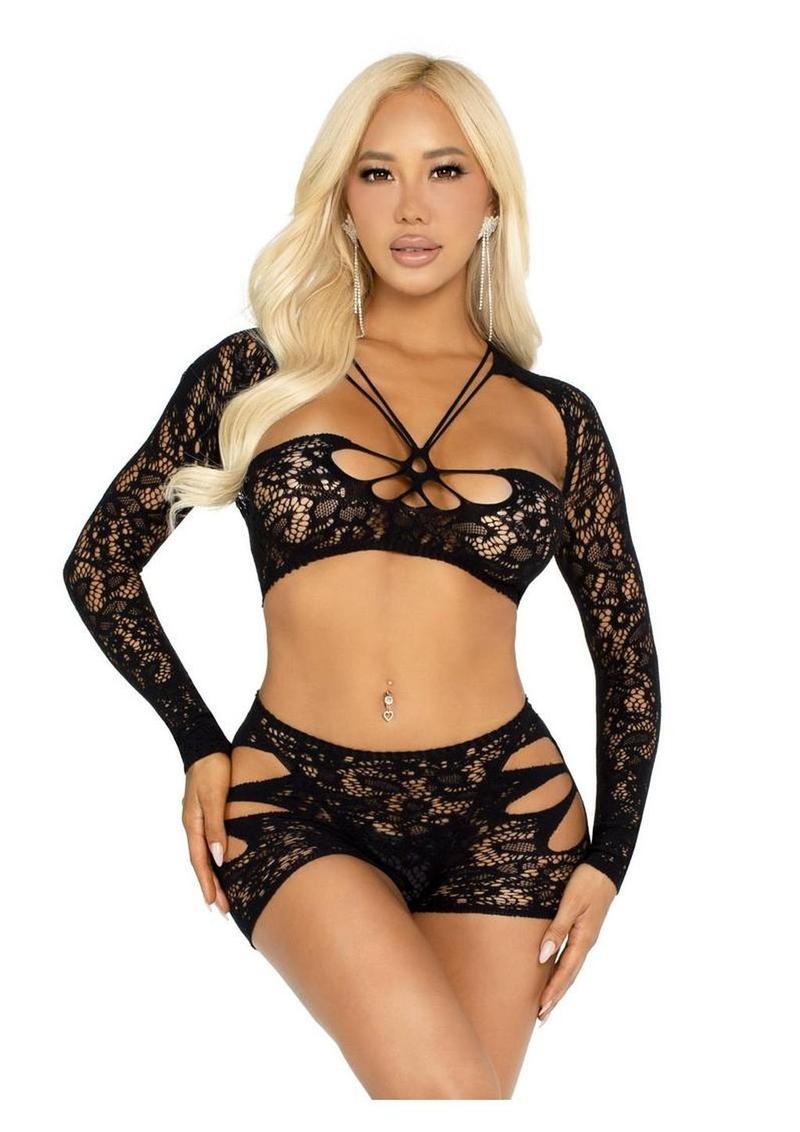 Cloud 9 Lingerie | Sexy Bedroom Lingerie in Corpus Christi | BLACK LACE CUT OUT SHORT SET