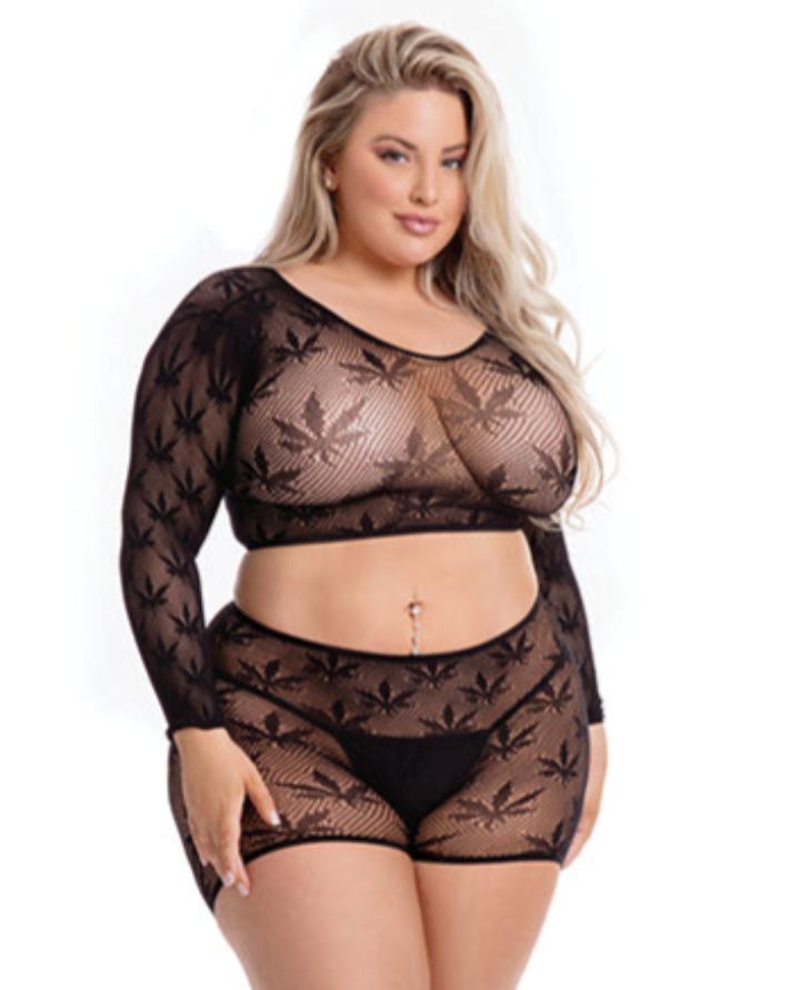 Cloud 9 Lingerie | Sexy Lingerie Store for Plus Size Women | LEAF IT TO ME FISHNET SHORT SET