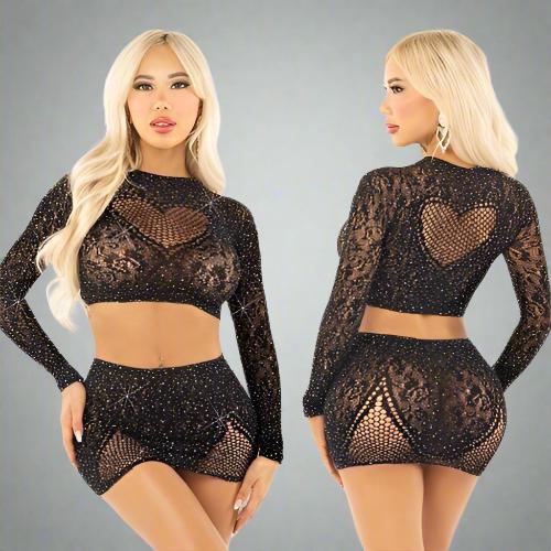 Cloud 9 Lingerie | Sexy Stripper Lingerie In Corpus Christi | MELT YOUR HEART RHINESTONE SKIRT SET