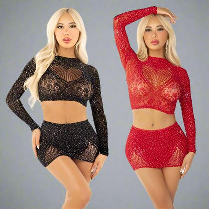 Cloud 9 Lingerie | Sexy Stripper Lingerie In Corpus Christi | MELT YOUR HEART RHINESTONE SKIRT SET