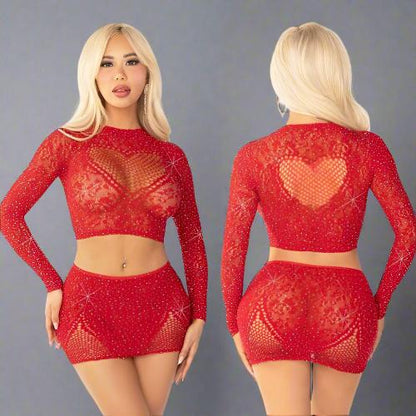 Cloud 9 Lingerie | Sexy Stripper Lingerie In Corpus Christi | MELT YOUR HEART RHINESTONE SKIRT SET