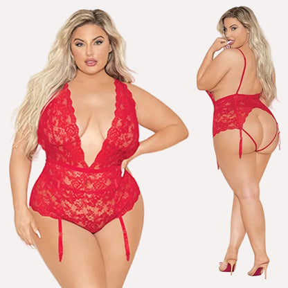 FIERY RED LACE TEDDIETTE