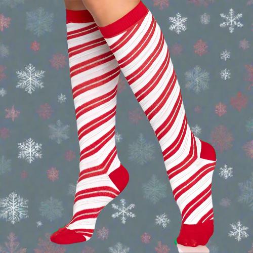 Cloud 9 Lingerie | Sexy Christmas Games & Gifts in Corpus Christi | CANDY CANE SWIRL KNEE SOCKS