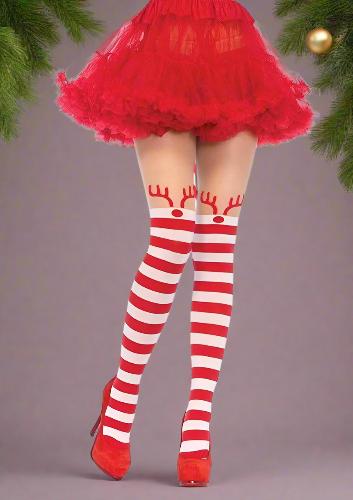 Cloud 9 Lingerie | Sexy Christmas Lingerie & Gifts | CANDY STRIPED REINDEER PANTYHOSE