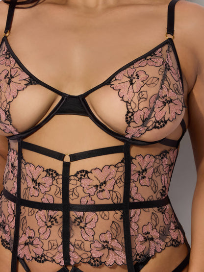 NOVA BLACKLIGHT LACE CORSET & CROTCHLESS G-STRING SET