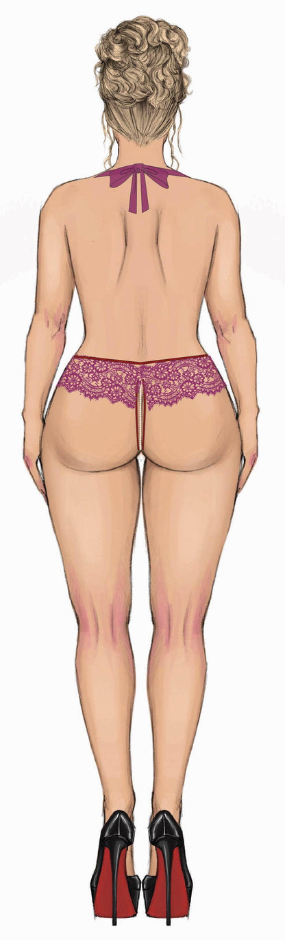 JOCELYN LACE & PEARL CROTCHLESS TEDDY