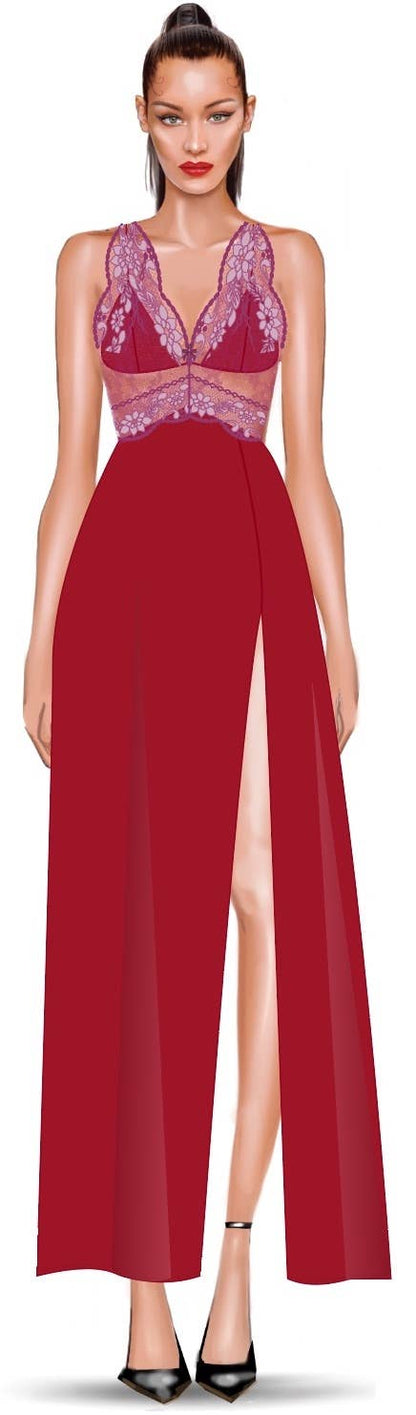 JOCELYN SATIN & LACE LONG HIGH SLIT GOWN