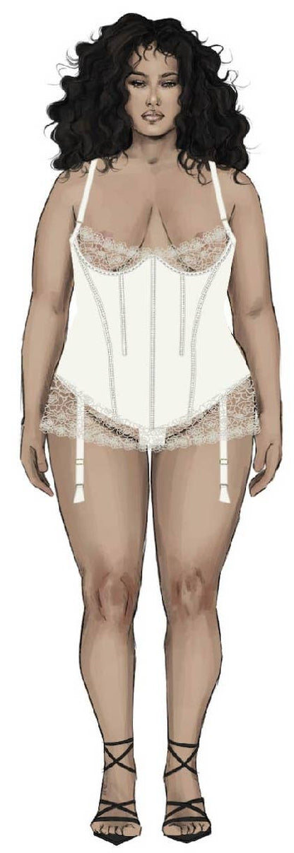 ROSALIE SATIN & EMBROIDERED LACE CHEMISE & G-STRING SET