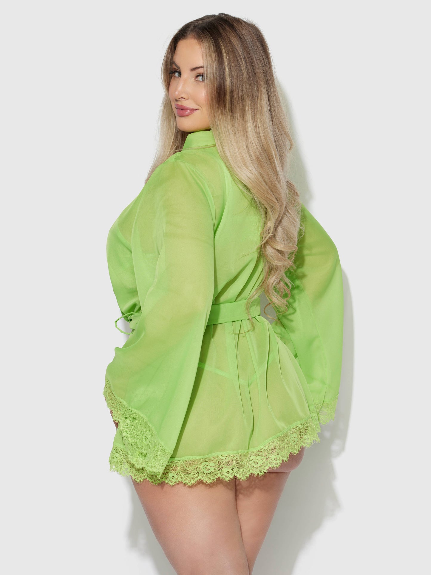 SHAVON LACE & CHIFFON ROBE, BRALETTE & G-STRING SET