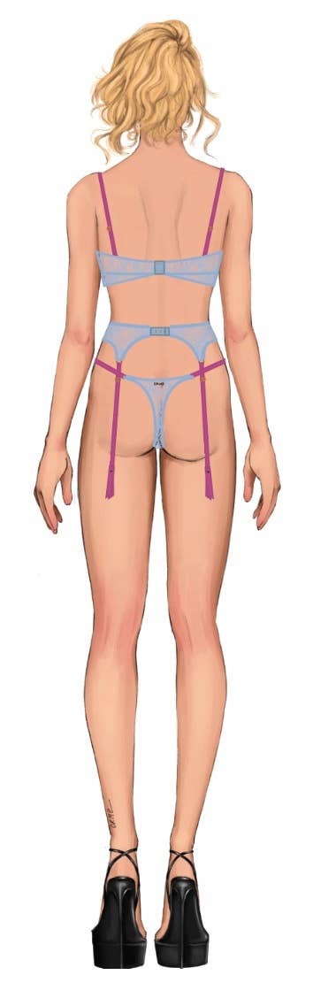 YVONE LACE OPEN CUP BRA, CROTCHLESS THONG & GARTER SET